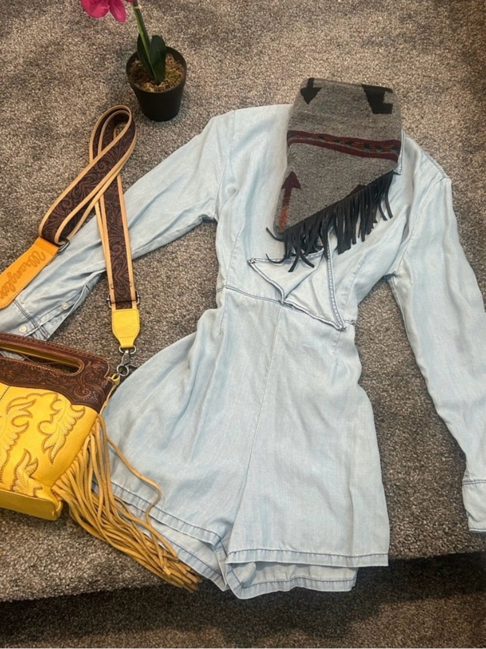 BB Dakota Light Wash Denim Romper with Long Sleeves